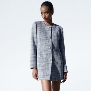 Zara Women's Blue-Gray Tweed Blazer